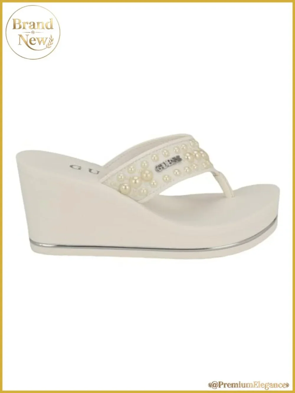 Pearl Strap Wedge Sandals Slip On 2.95 Inch Heel Platform